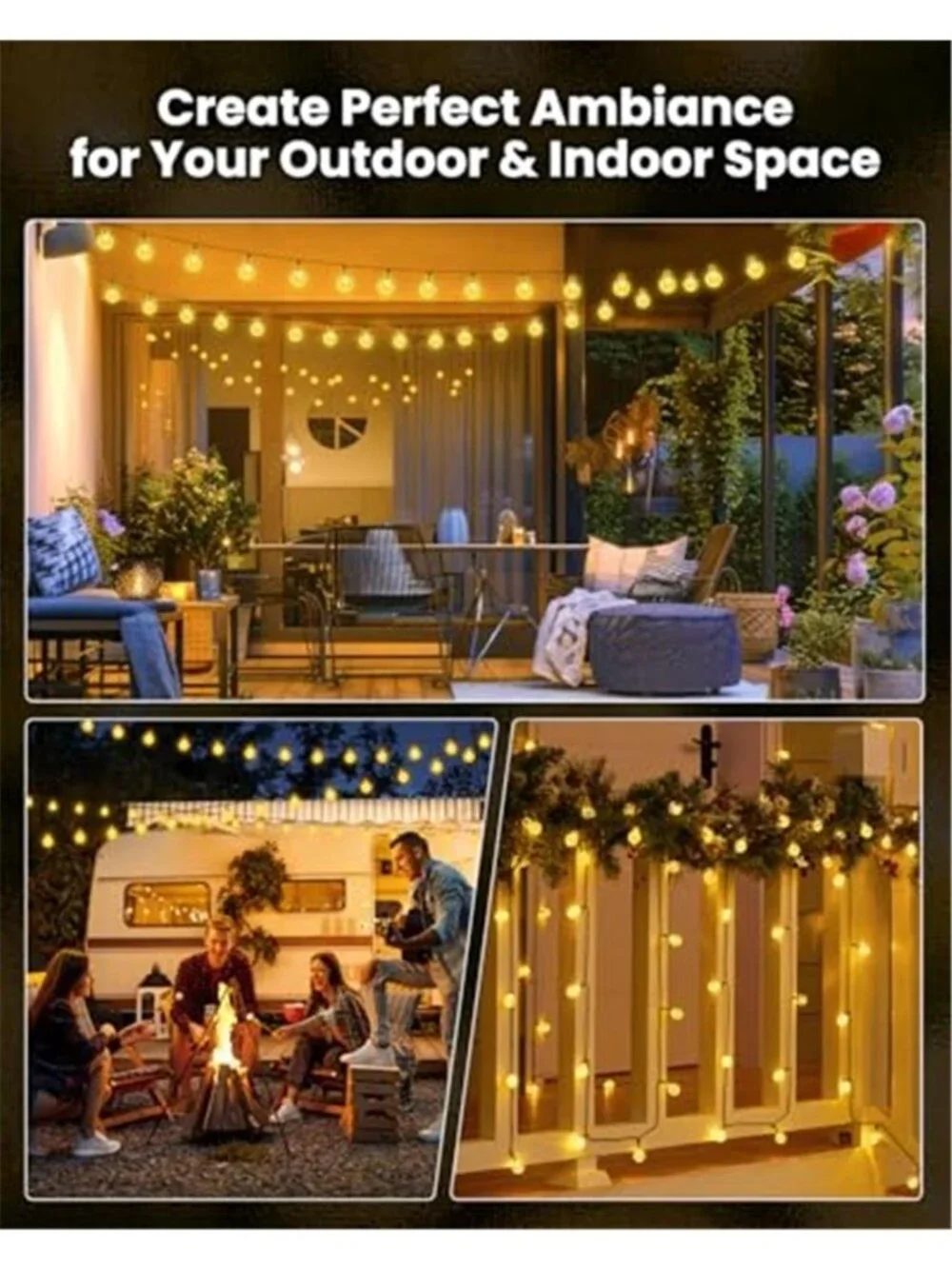 Solar String Lights Outdoor 60 LED 36FT with 8 Lighting Modes, Waterproof Solar